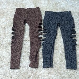 Animal Print Distressed Leggings - Brown & Navy Blue